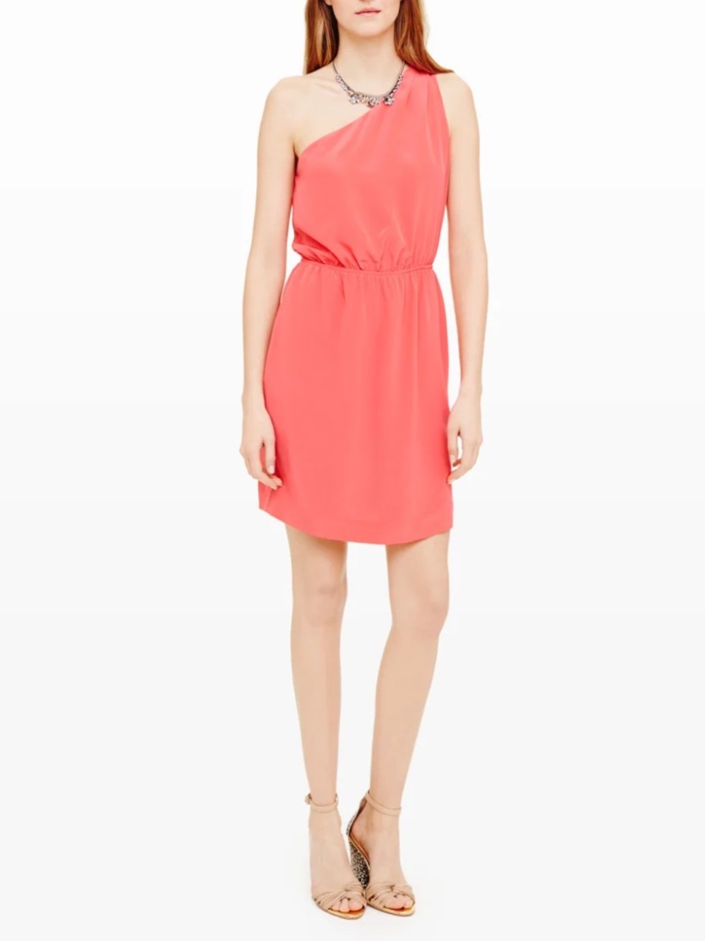 Alice + Olivia 100% Silk One-Shoulder Coral-Pink Dress Size M